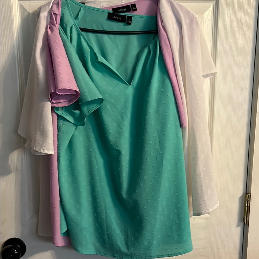 3 Apt. 9 Teal, Pink, and White Blouses
